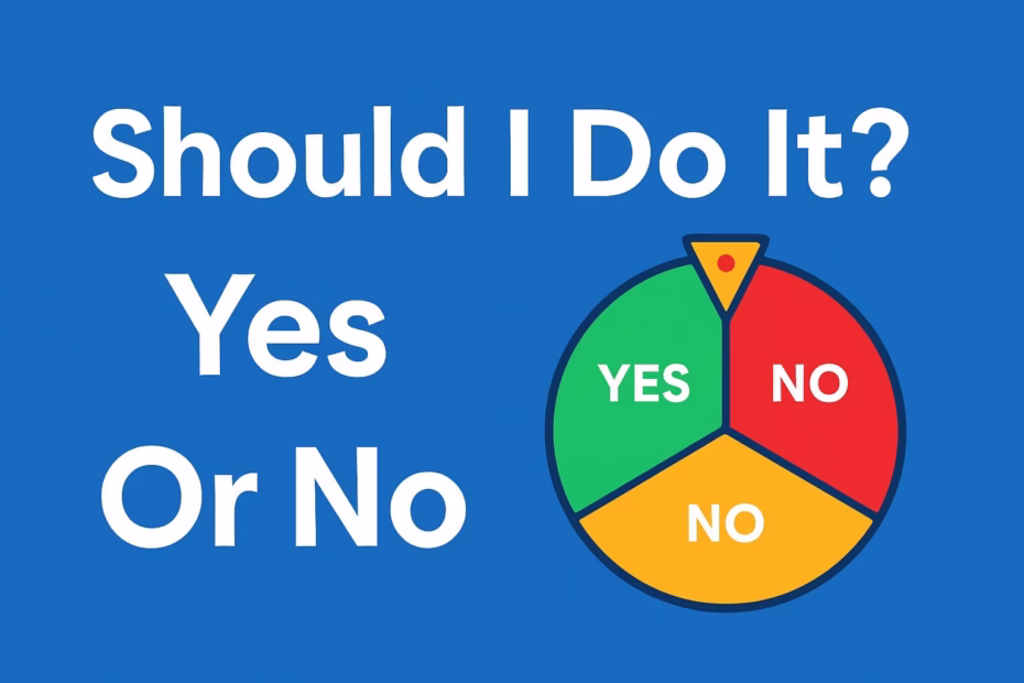 A colorful digital illustration of a spinning decision-making wheel labeled “Yes” and “No,” set against a bright background. The wheel symbolizes playful and simple decision-making, appealing to users of wheelyesorno.com.